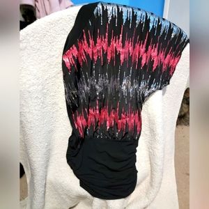 Trixxi One Shoulder, Red,Black & Silver sequined mini dress Size Med. No flaws